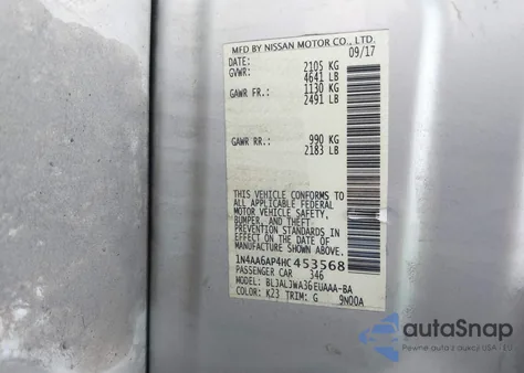 2017 Nissan Maxima 3.5 Sv from USA, damaged, VIN 1N4AA6AP4HC453568